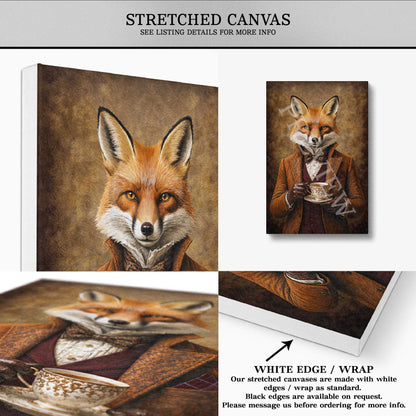 Fox_Drinking_Tea_Stretched_Canvas_by_Vintage_Panda_Designs