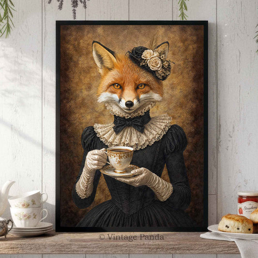Fox_Lady_Drinking_Tea_Featured_Image_by_Vintage_Panda_Designs