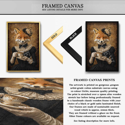 Fox_Lady_Drinking_Tea_Framed_Canvas_by_Vintage_Panda_Designs