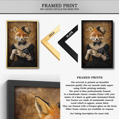 Fox_Lady_Drinking_Tea_Framed_Print_by_Vintage_Panda_Designs