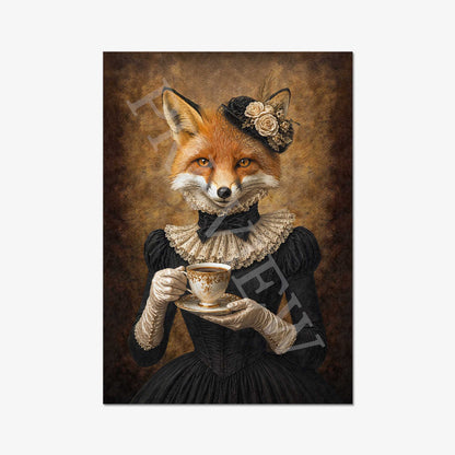 Fox_Lady_Drinking_Tea_Print_by_Vintage_Panda_Designs