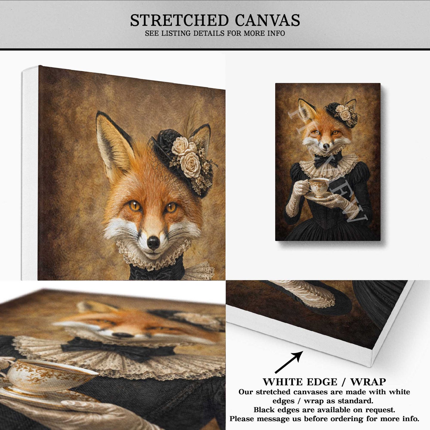 Fox_Lady_Drinking_Tea_Stretched_Canvas_by_Vintage_Panda_Designs