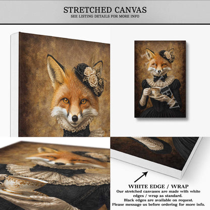 Fox_Lady_Drinking_Tea_Stretched_Canvas_by_Vintage_Panda_Designs