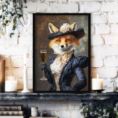 Fox Lady with Champagne Wall Art - Vintage Panda Designs