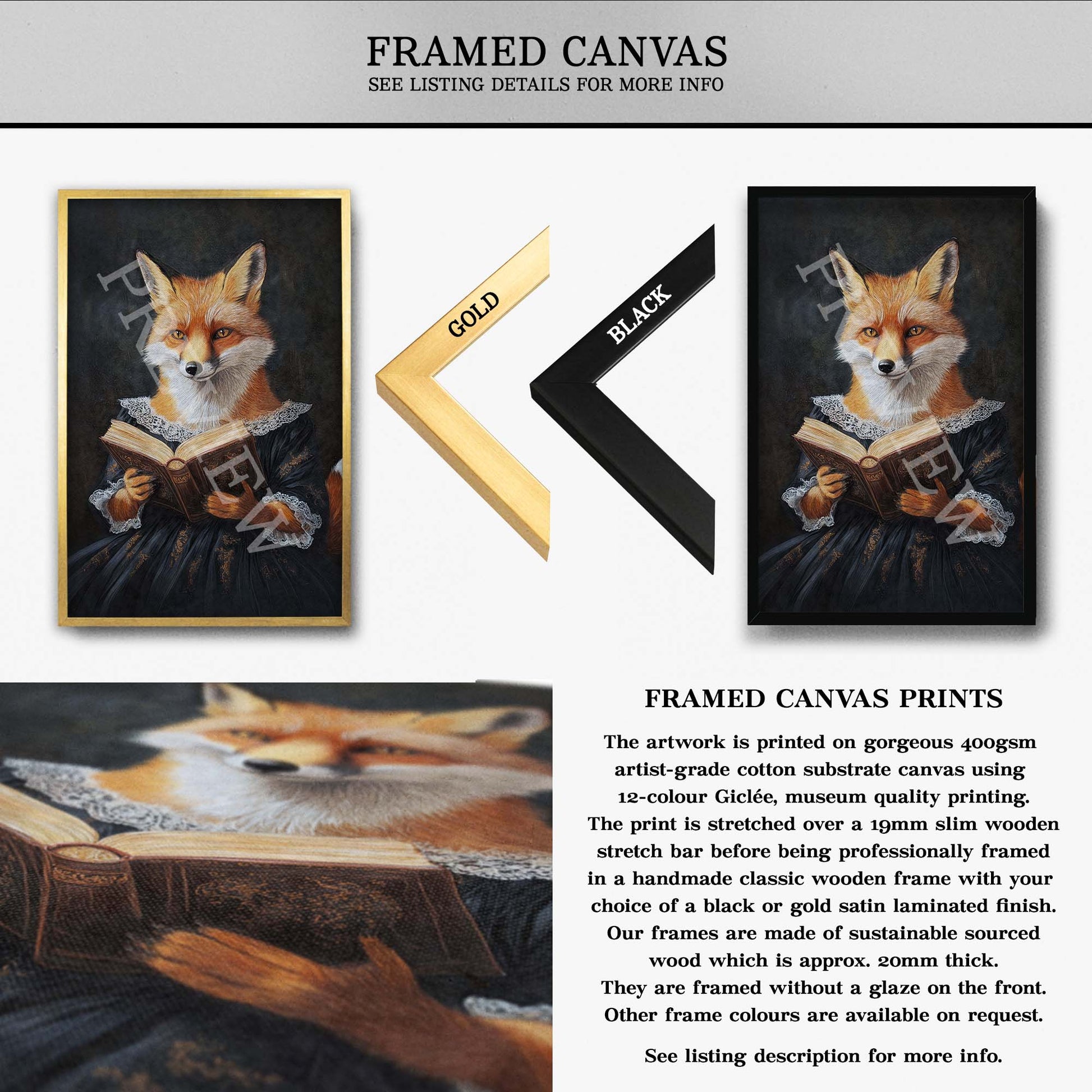 Fox_Reading_Book_Framed_Canvas_-_Vintage_Panda_Designs