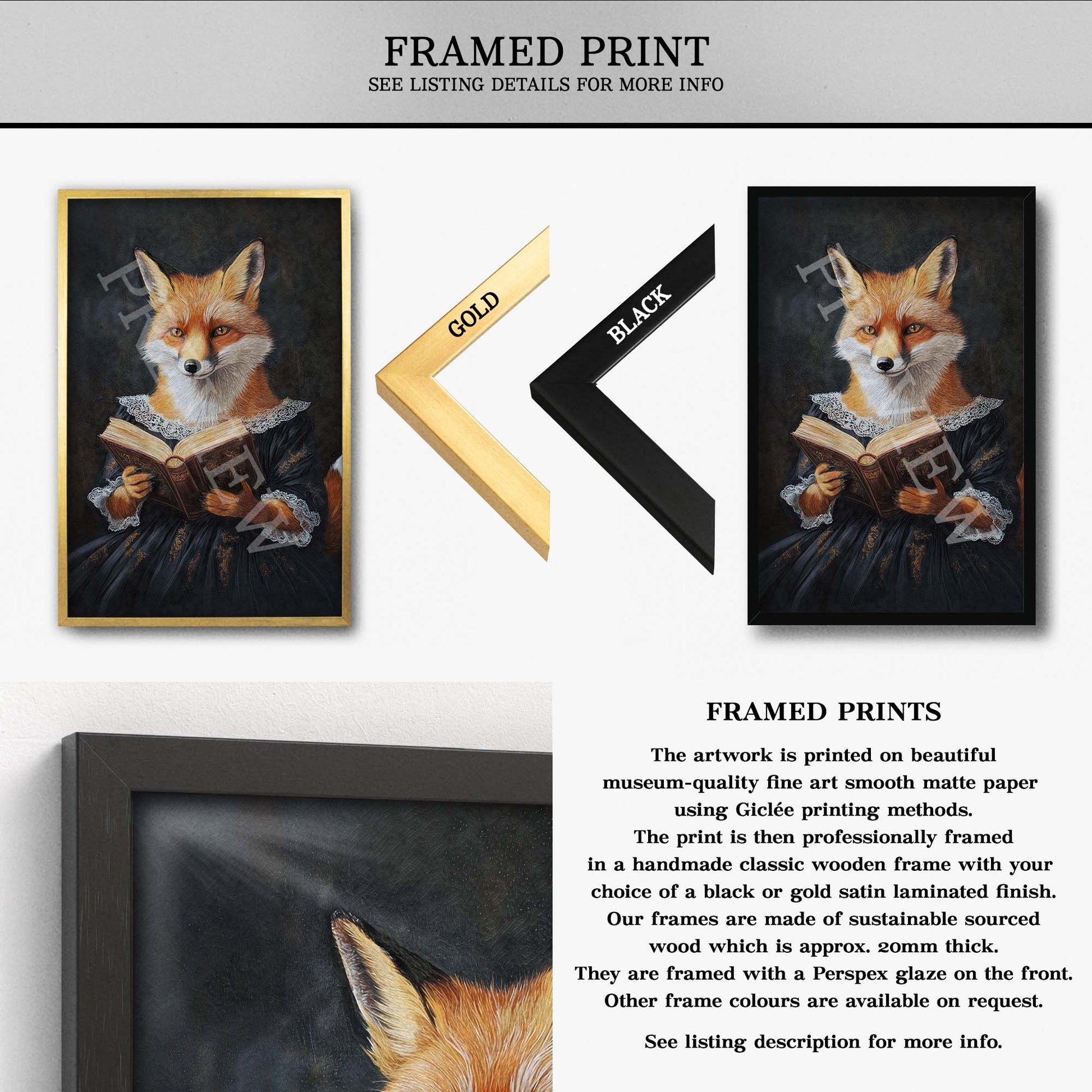 Fox_Reading_Book_Framed_Print_-_Vintage_Panda_Designs
