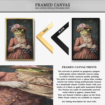 Frog_Lady_with_Tea_Portrait_Framed_Canvas_-_Vintage_Panda_Designs