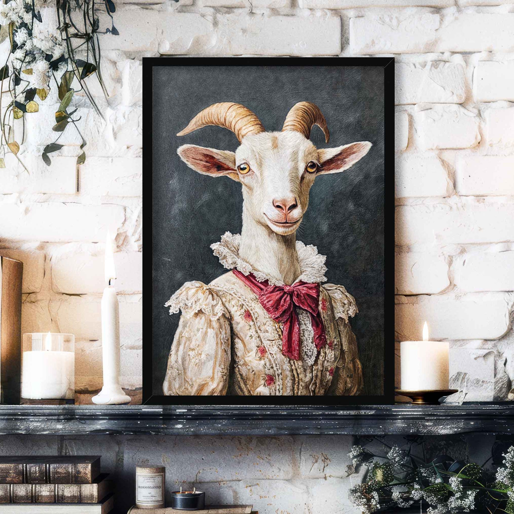 Goat Lady Wall Art Print in Black Frame by Vintage Panda Designs
