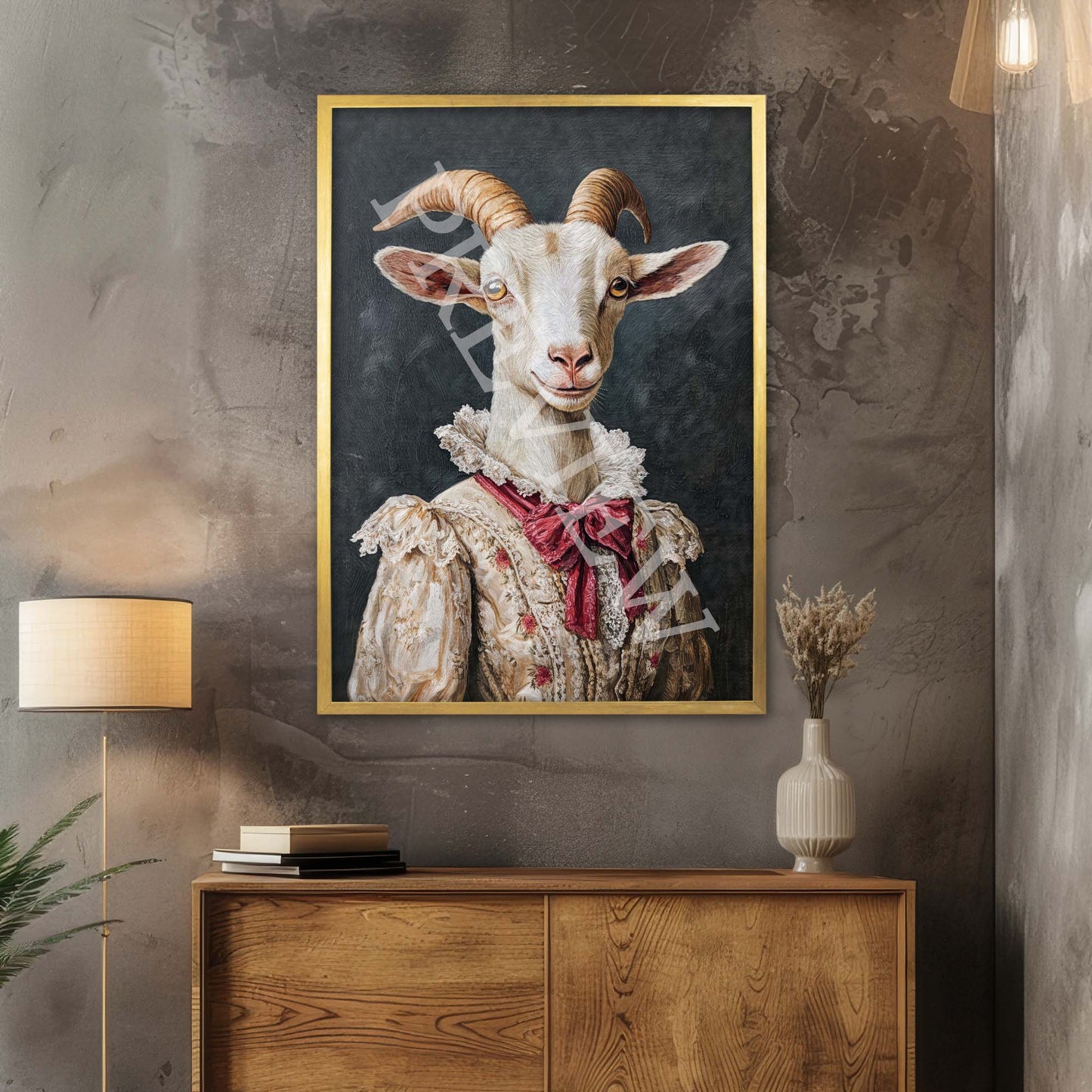 Goat Lady Wall Art Print in Gold Frame by Vintage Panda Designs