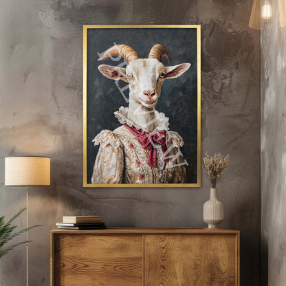 Goat Lady Wall Art Print in Gold Frame by Vintage Panda Designs