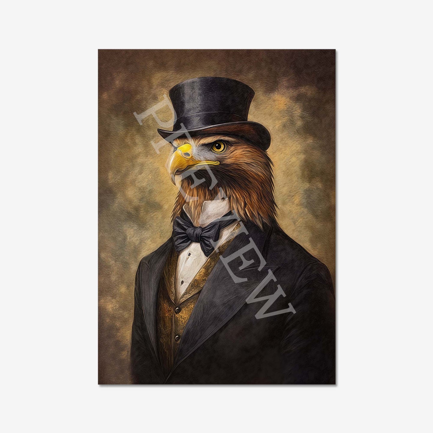 Golden Eagle Gentleman Wall Art Print by Vintage Panda Designs