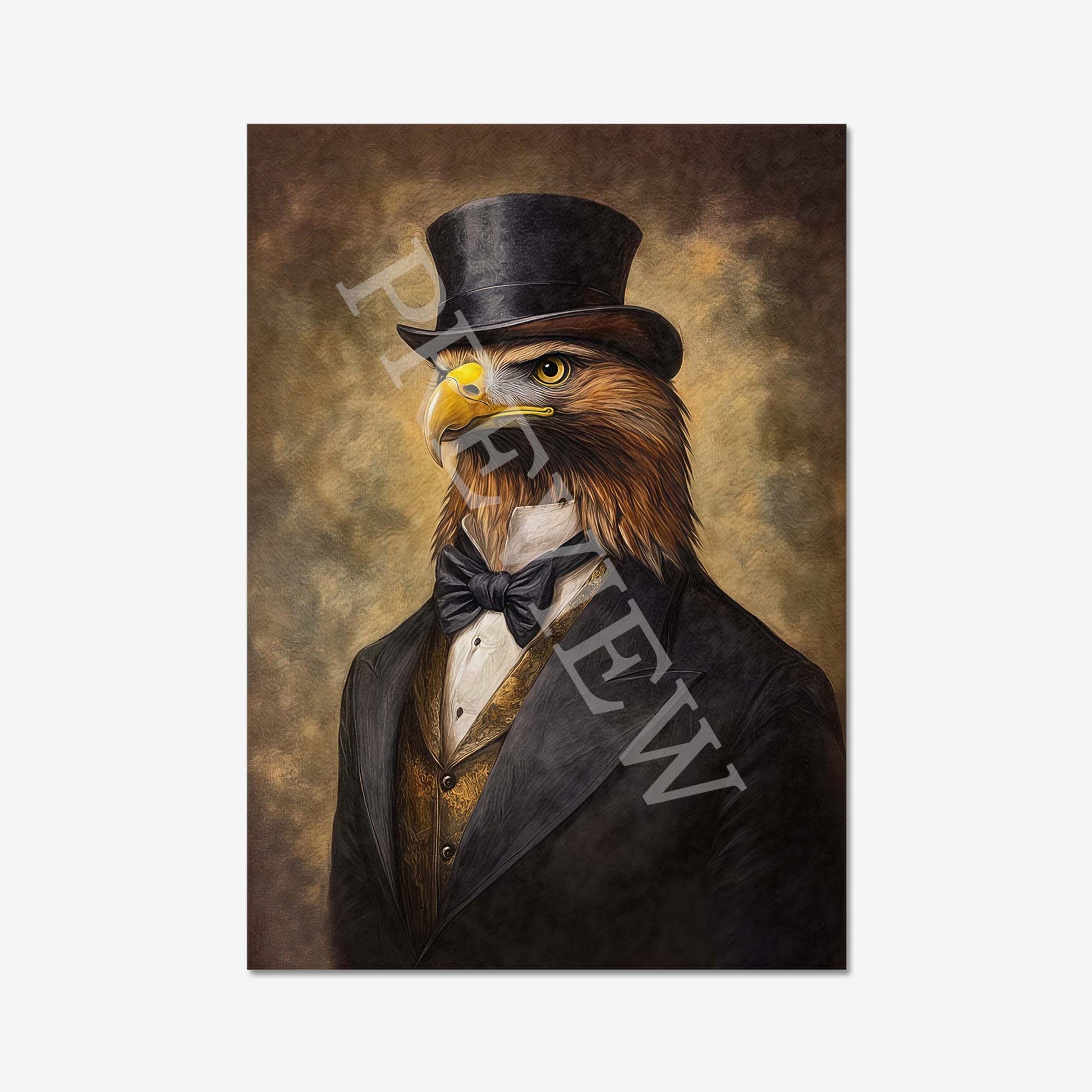 Golden Eagle Gentleman Wall Art Print by Vintage Panda Designs
