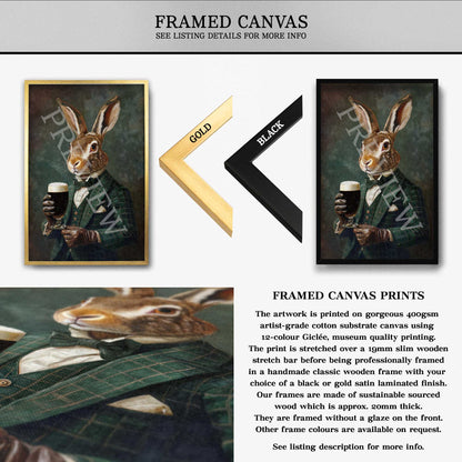 Hare Drinking Stout Wall Art Framed Canvas - Vintage Panda Designs