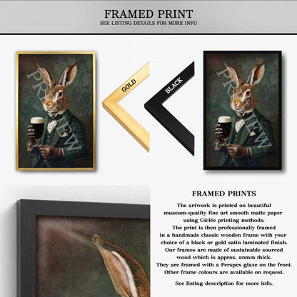 Hare Drinking Stout Wall Art Framed Print - Vintage Panda Designs