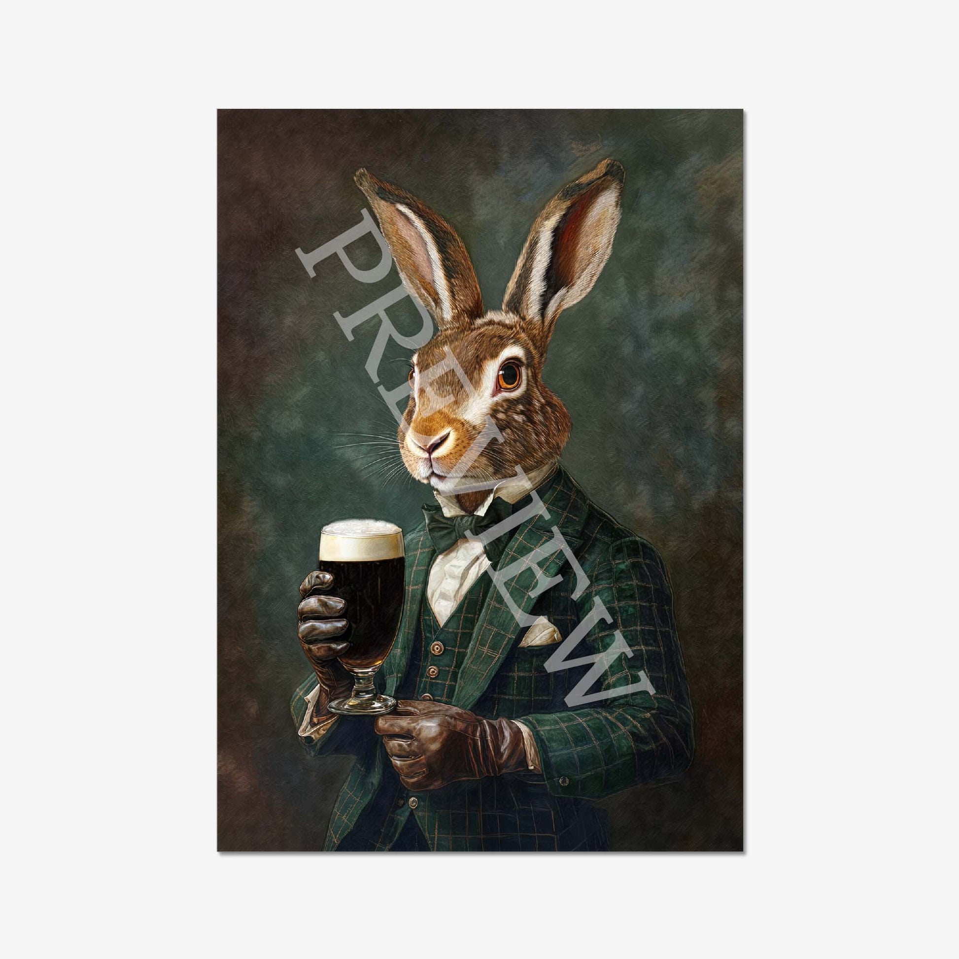 Hare Drinking Stout Wall Art Print - Vintage Panda Designs