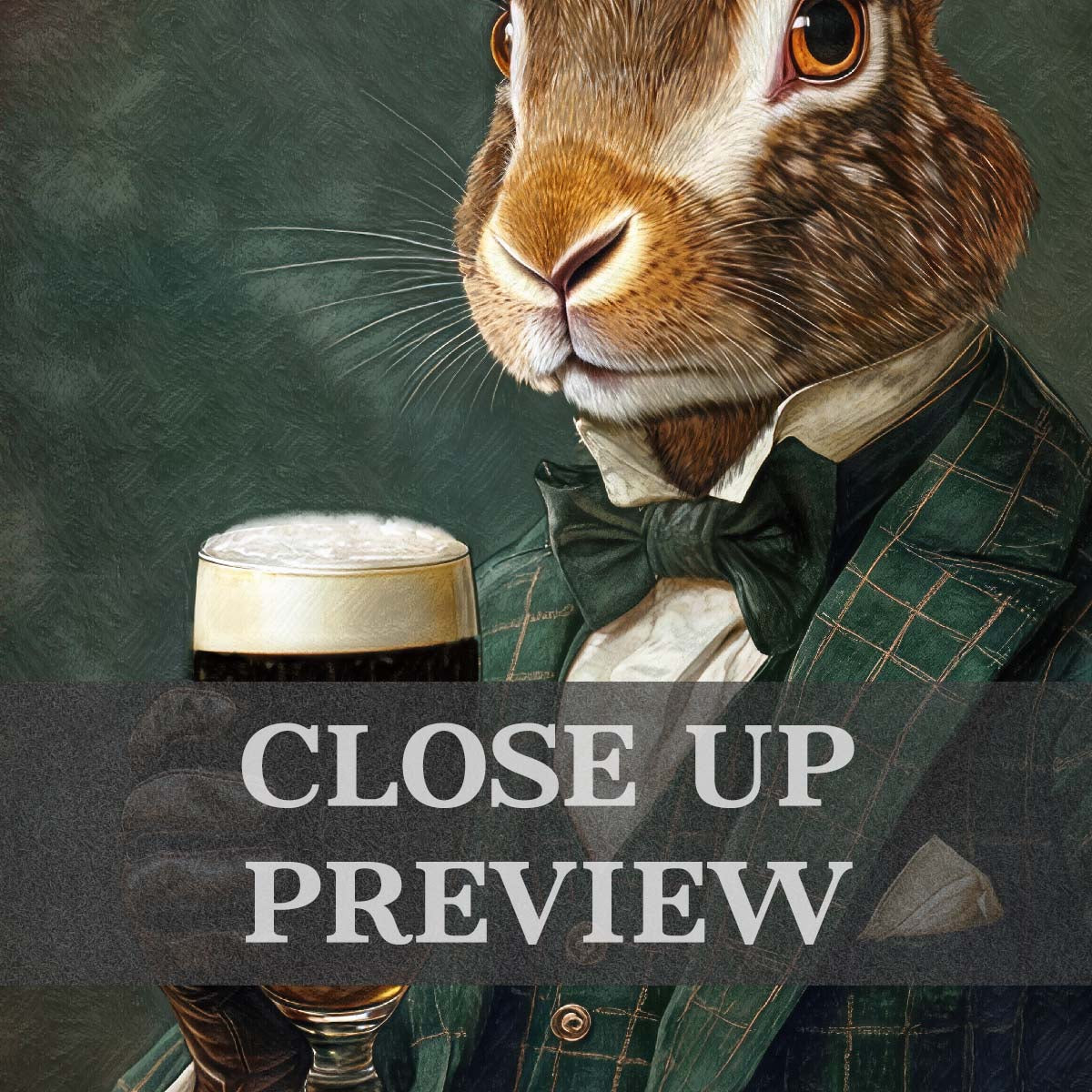 Hare Drinking Stout Wall Art Print Close Up - Vintage Panda Designs