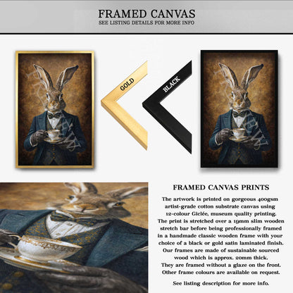 Hare_Drinking_Tea_Framed_Canvas_by_Vintage_Panda_Designs