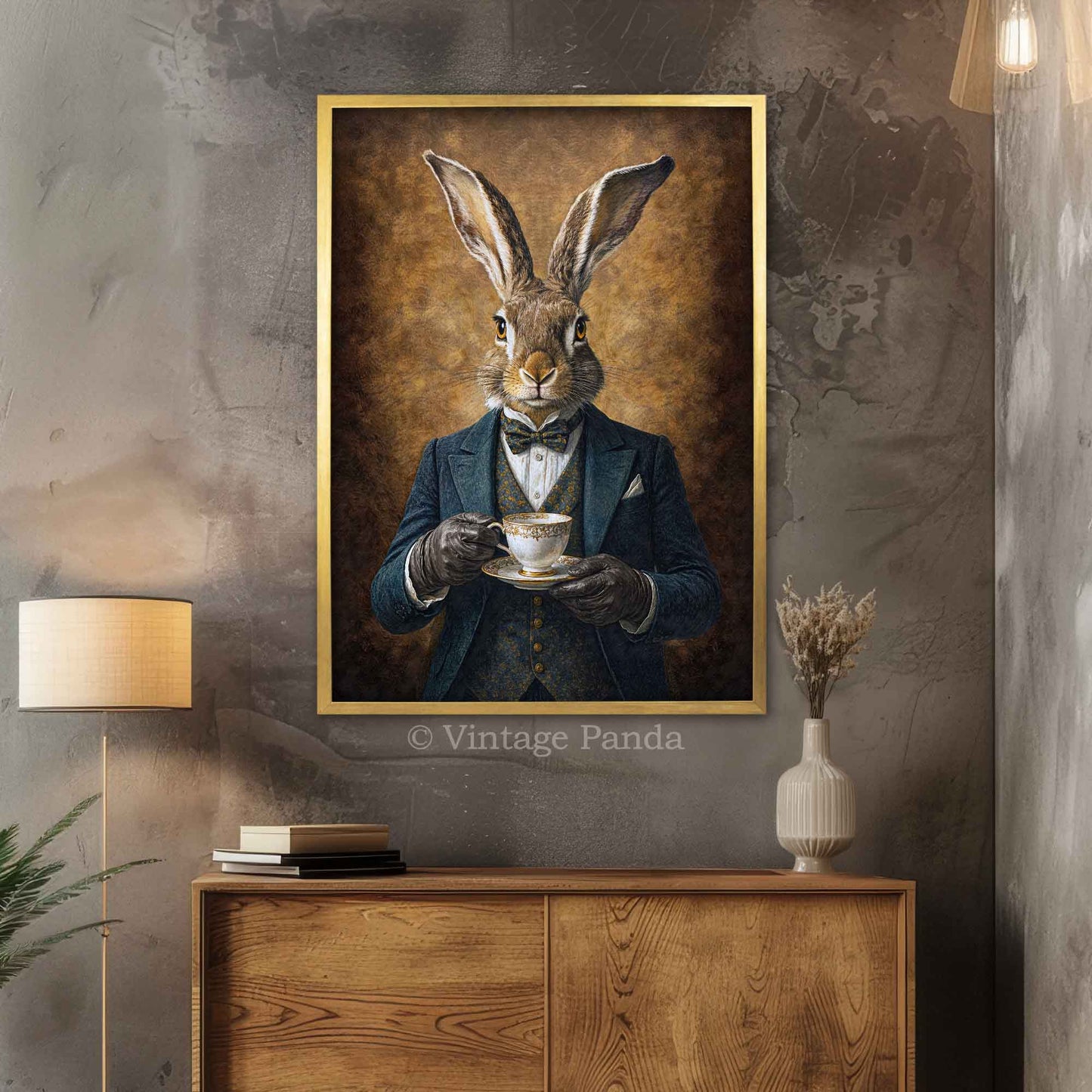 Hare_Drinking_Tea_Gold_Frame_by_Vintage_Panda_Designs