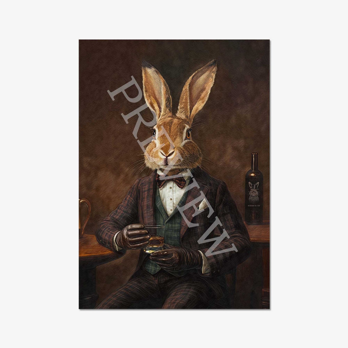 Hare Drinking Whisky Wall Art Print - Vintage Panda Designs