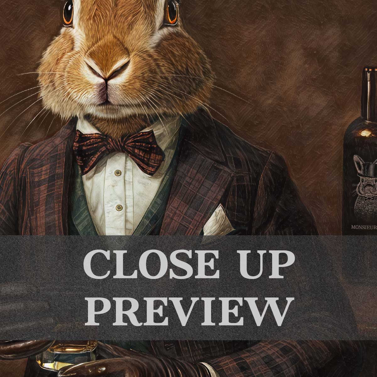 Hare Drinking Whisky Wall Art Print Close Up - Vintage Panda Designs