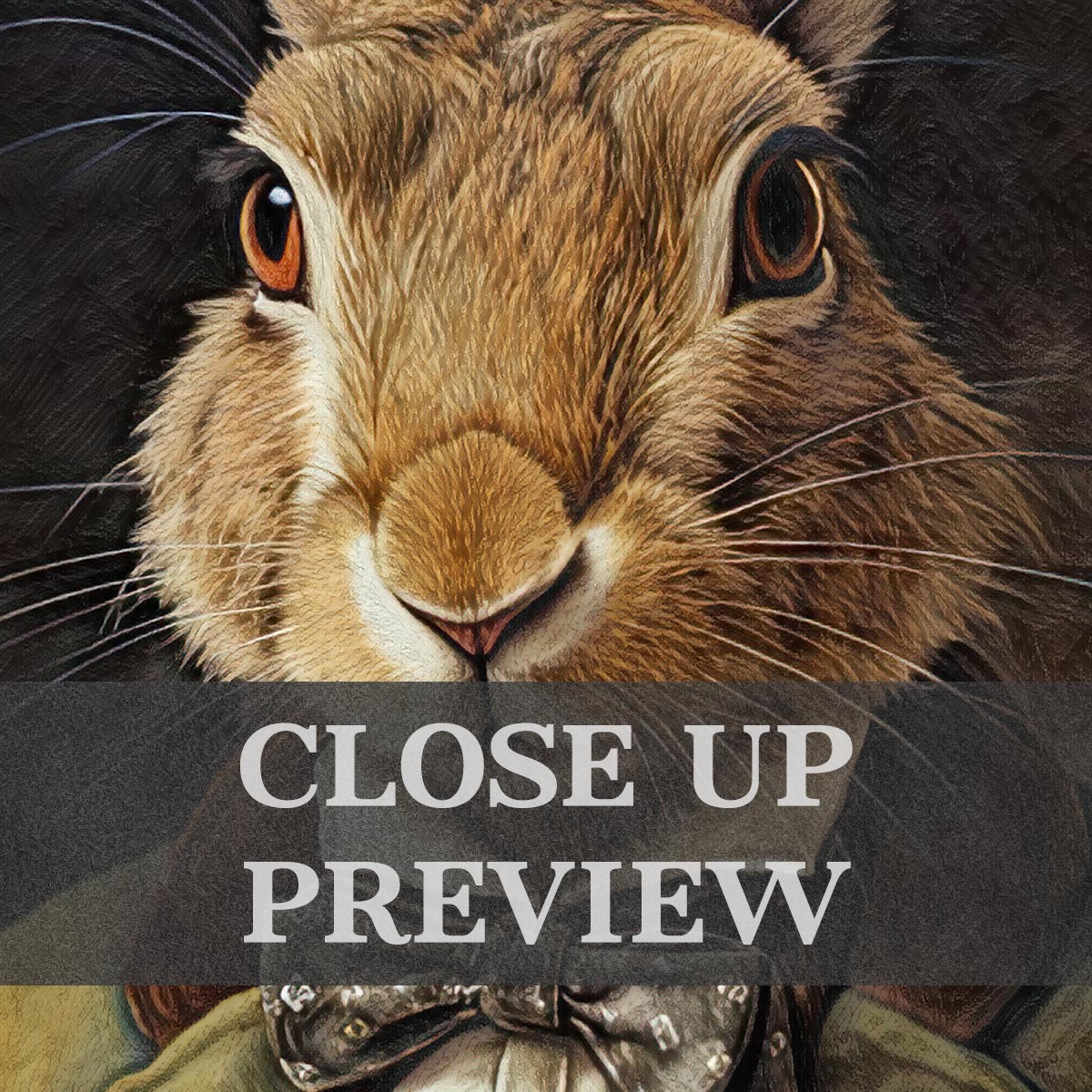 Hare Gentleman Wall Art Print Close Up by Vintage Panda Designs