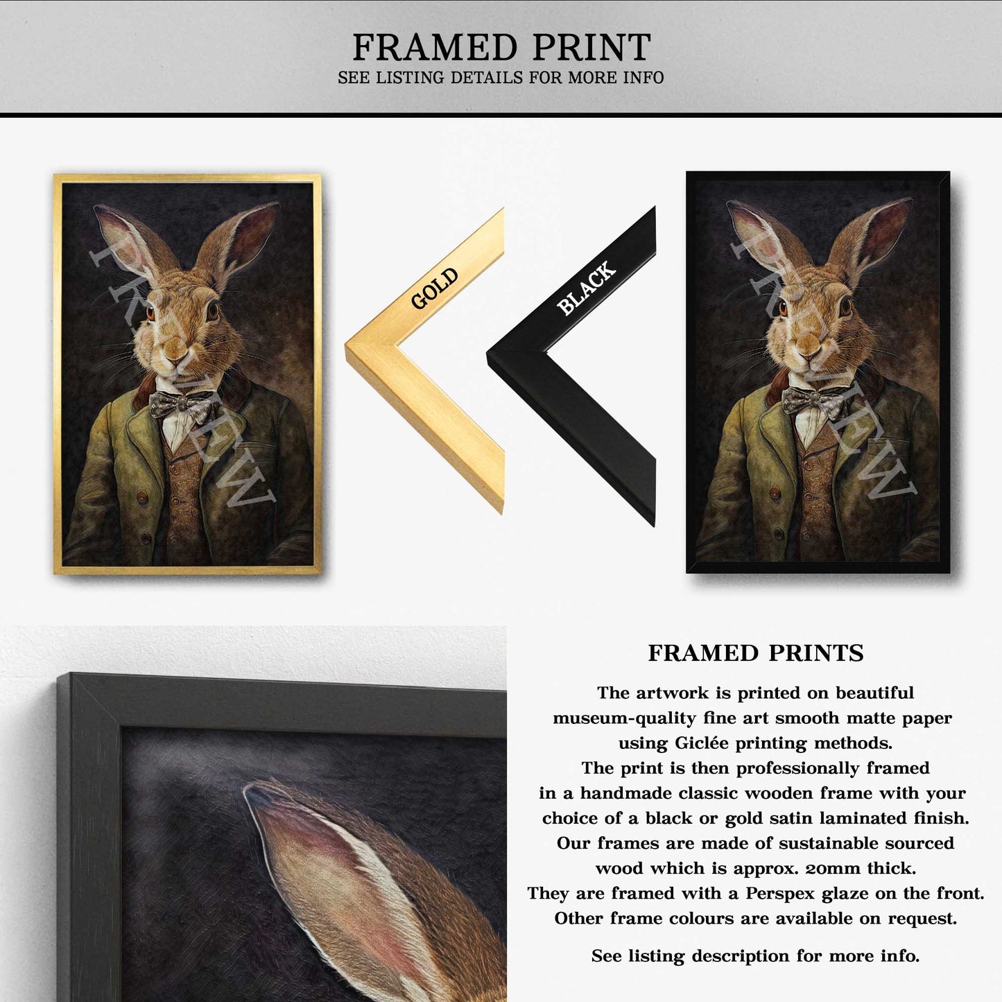Hare Gentleman Wall Art Print Framed Print by Vintage Panda Designs