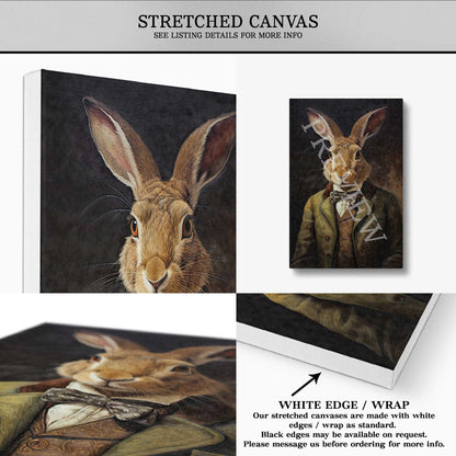 Hare Gentleman Wall Art Print Stretched Canvas by Vintage Panda Designs