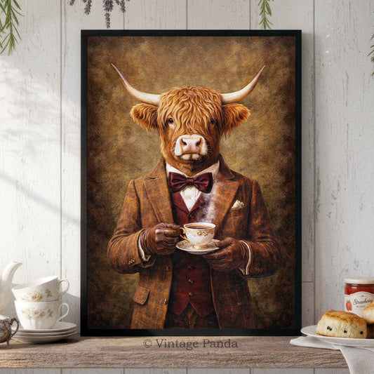 Highland_Cow_Drinking_Tea_Featured_Image_by_Vintage_Panda_Designs