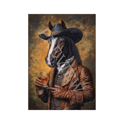Horse Drinking Bourbon Print - Vintage Panda Designs