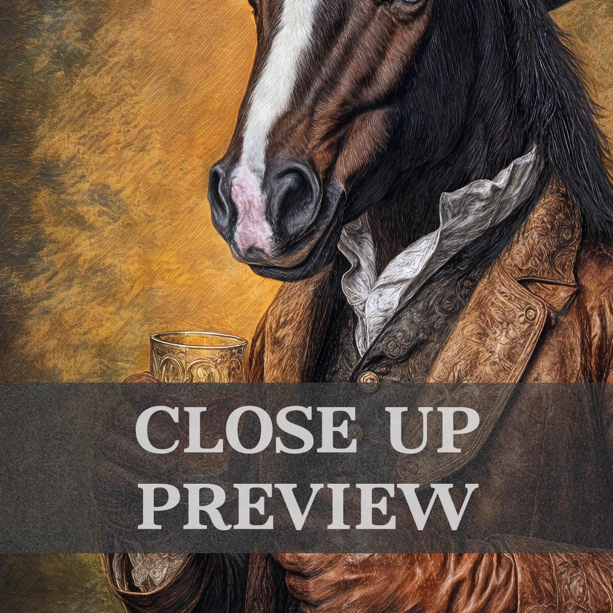 Horse Drinking Bourbon Print Close Up - Vintage Panda Designs