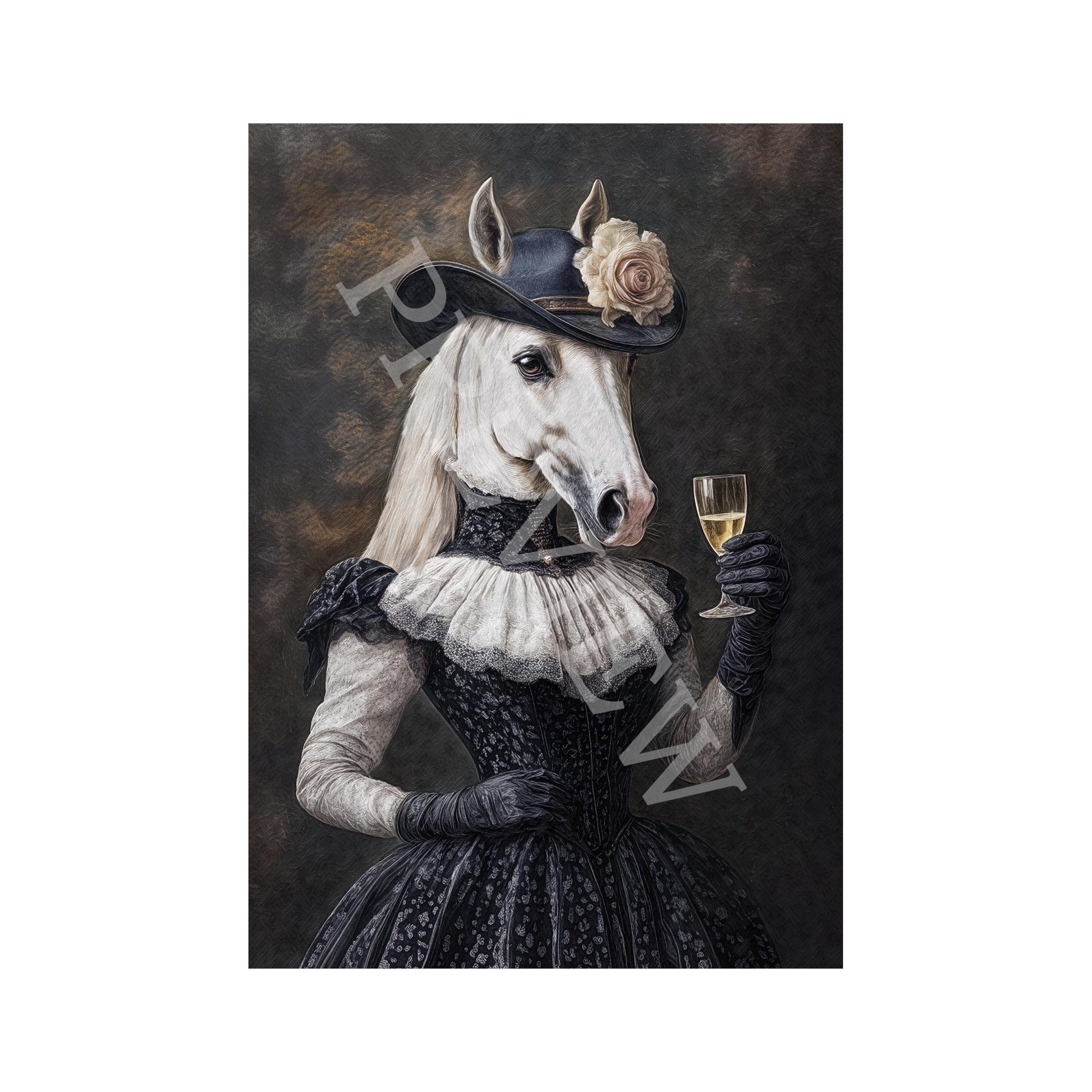 Horse Drinking Champagne Print - Vintage Panda Designs