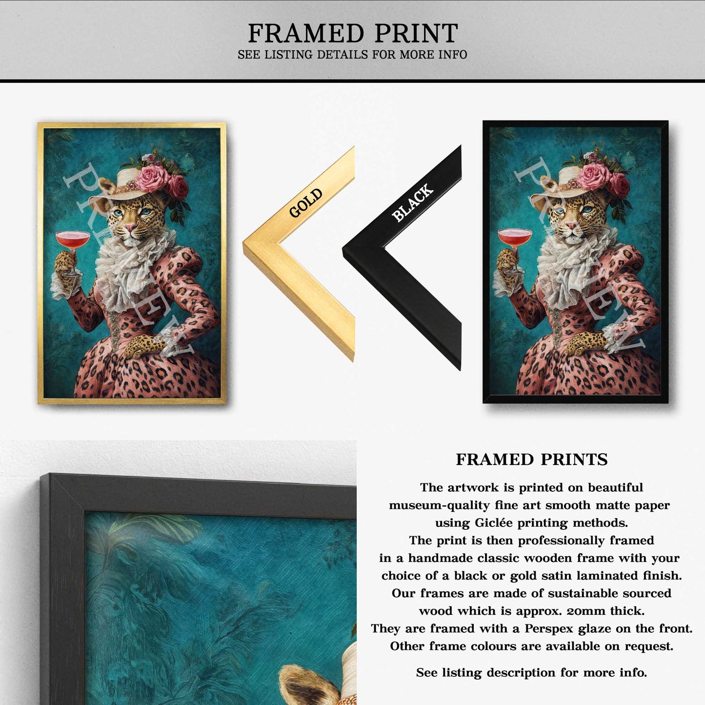 Leopard Drinking Cocktail Wall Art Framed Print - Vintage Panda Designs