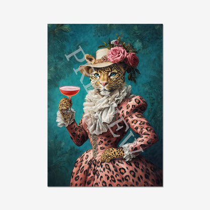 Leopard Drinking Cocktail Wall Art Print - Vintage Panda Designs