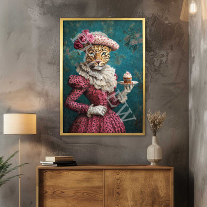 Leopard_with_Cupcake_Gold_Frame_-_Vintage_Panda_Designs