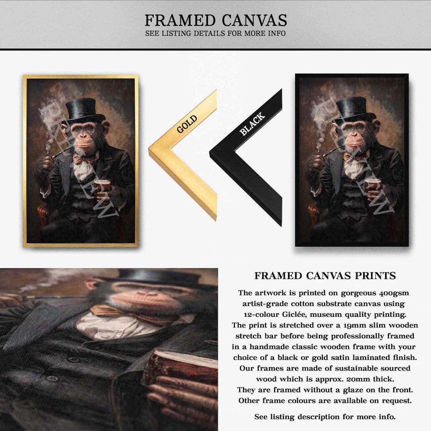 Monkey_Whisky_Pipe_Framed_Canvas_by_Vintage_Panda_Designs