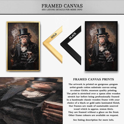 Monkey_Whisky_Pipe_Framed_Canvas_by_Vintage_Panda_Designs