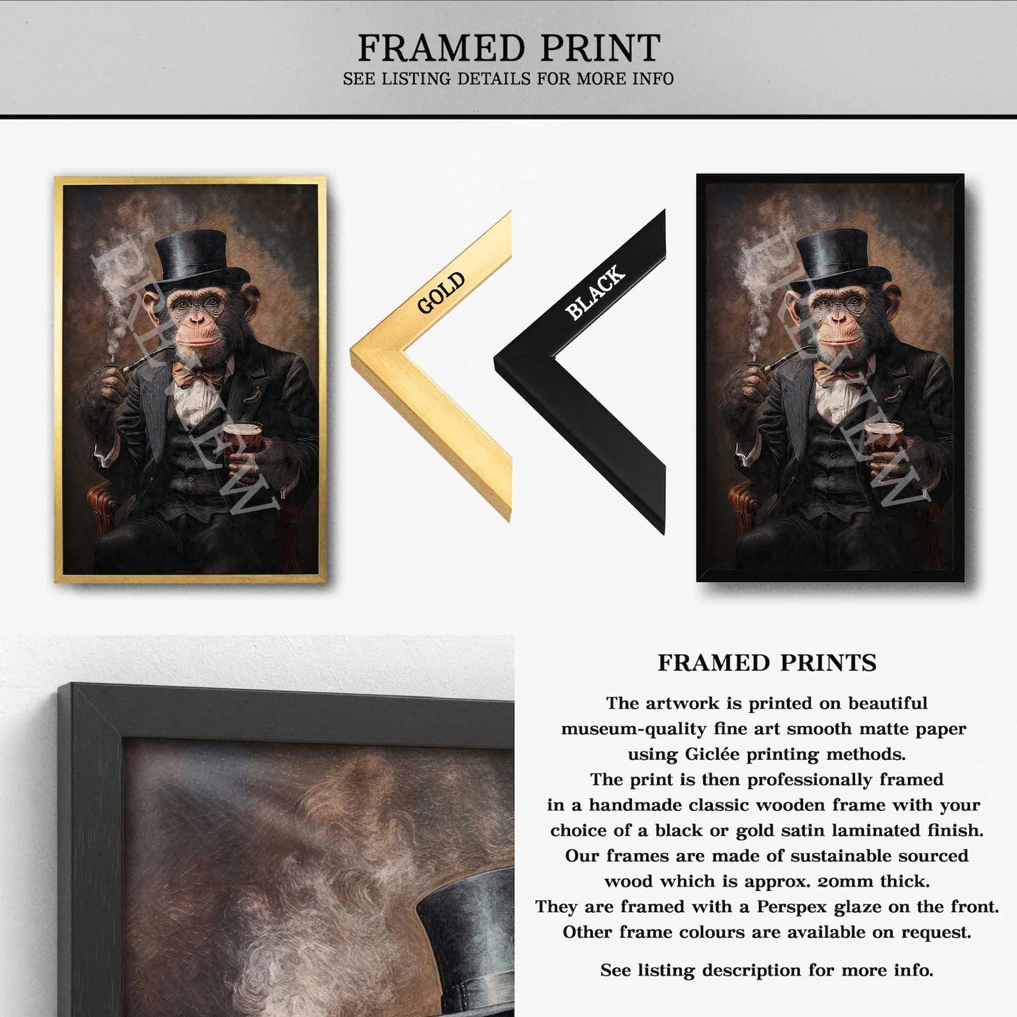 Monkey_Whisky_Pipe_Framed_Print_by_Vintage_Panda_Designs