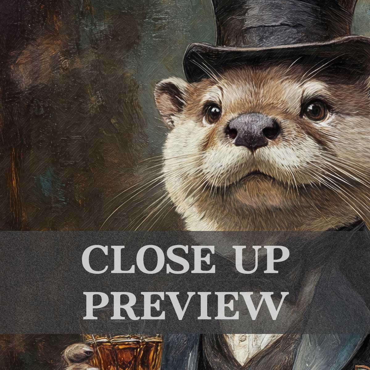 Otter Drinking Whisky Print Close Up by Vintage Panda Designs