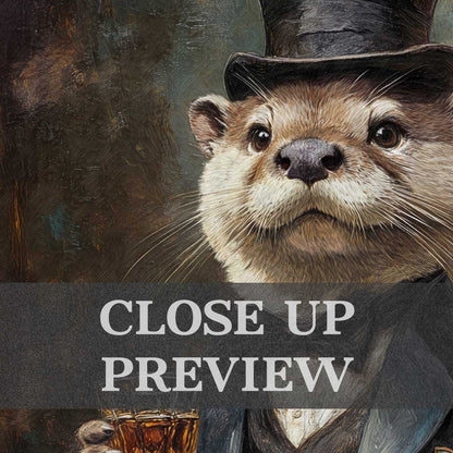 Otter Drinking Whisky Print Close Up by Vintage Panda Designs