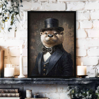 Otter Gentleman Portrait Black Frame by Vintage Panda Designs