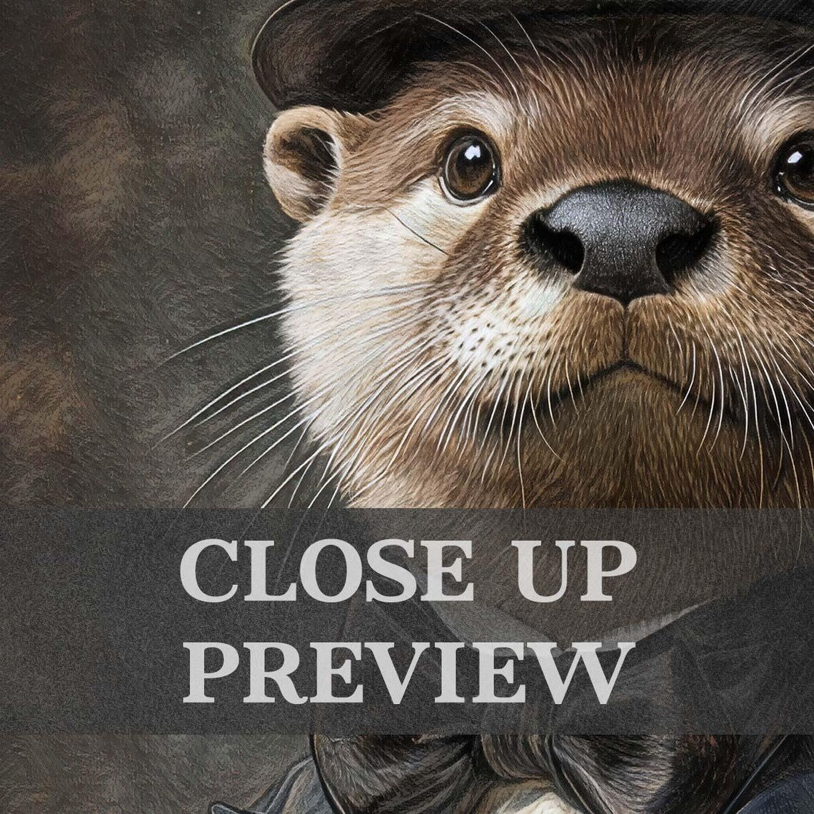 Otter Gentleman Portrait Close Up by Vintage Panda Designs