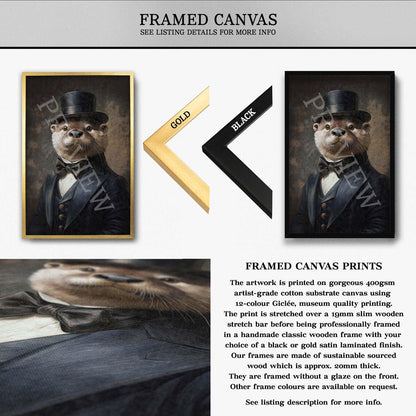 Otter Gentleman Portrait Framed Canvas by Vintage Panda Designs