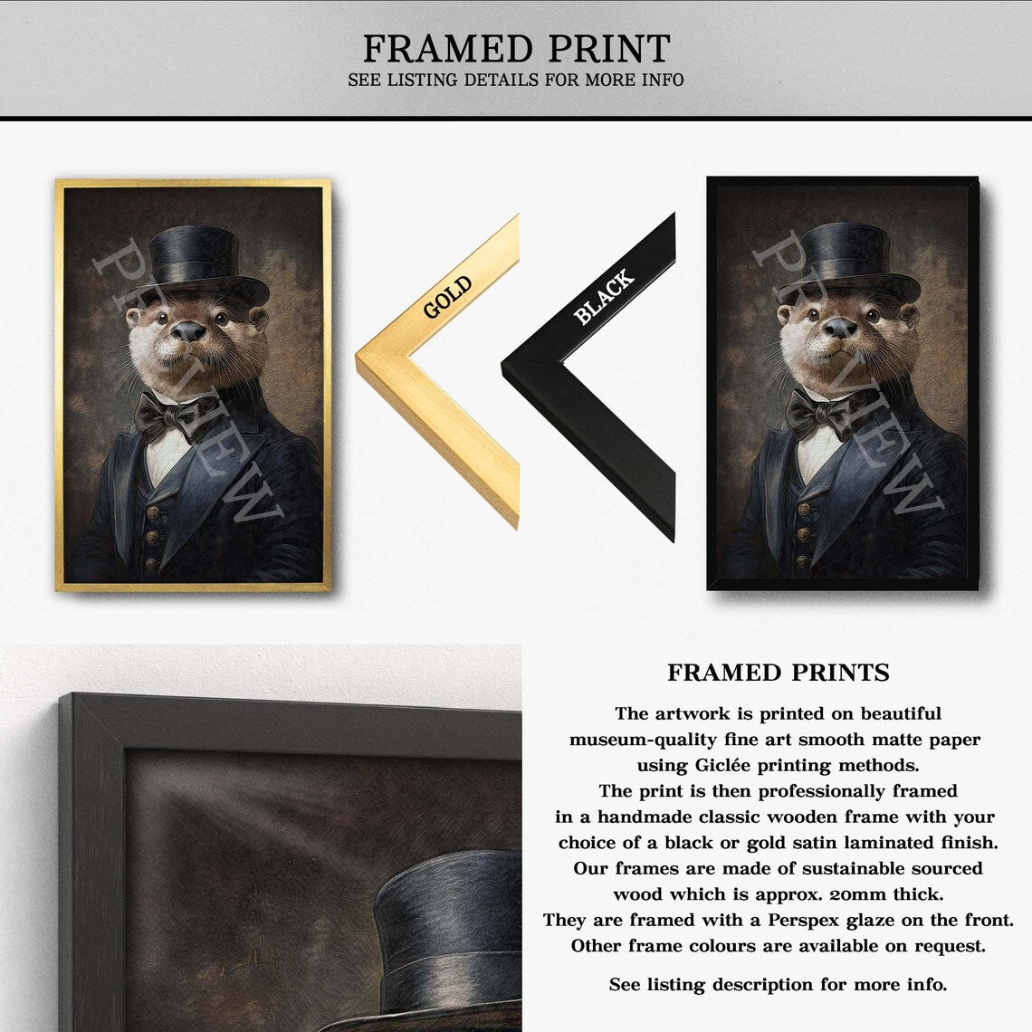 Otter Gentleman Portrait Framed Print by Vintage Panda Designs