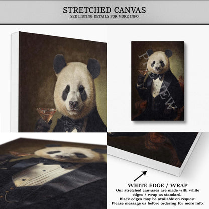 Panda Drinking Cocktail Stretched Canvas - Vintage Panda Designs