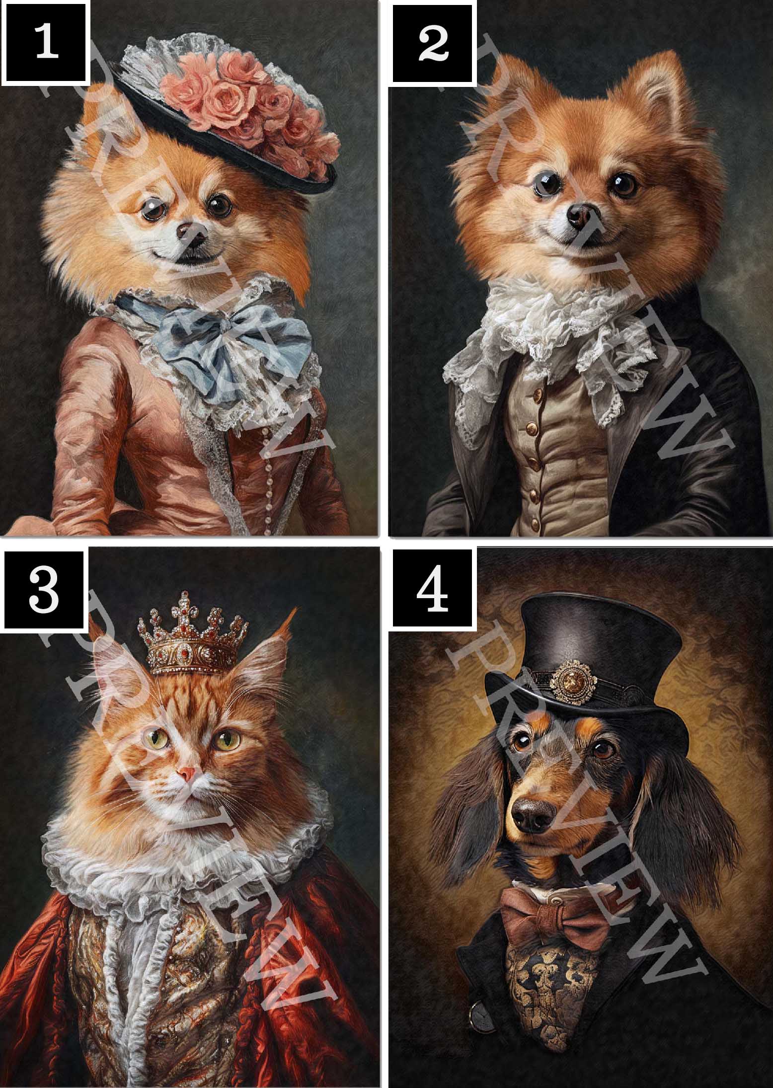 custom vintage pet portrait outfit options by Vintage Panda