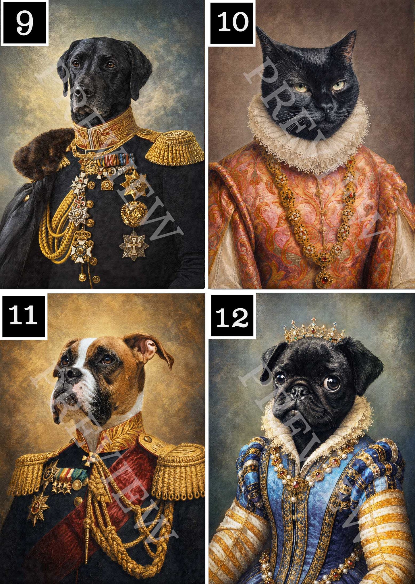 custom vintage pet portrait outfit options by Vintage Panda