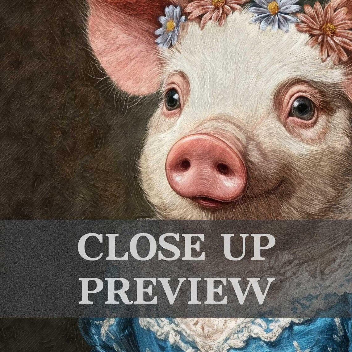 Pig Queen Portrait Wall Art Print Close Up by Vintage Panda Designs