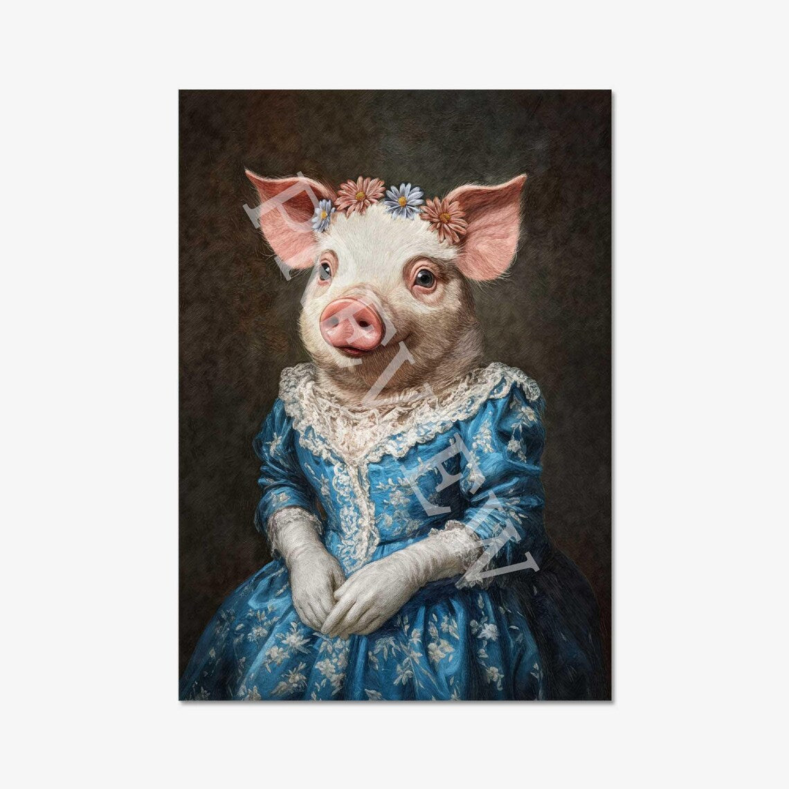Pig Queen Portrait Wall Art Print by Vintage Panda Designs