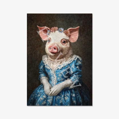 Pig Queen Portrait Wall Art Print by Vintage Panda Designs