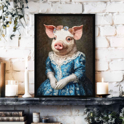 Pig Queen Portrait in Black Frame by Vintage Panda Designs